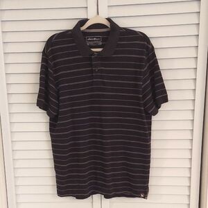 Eddie Bauer Polo Shirt, Size L, Charcoal‎ Gray, Stripes, 100% Cotton, Comfy!